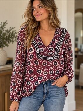 SEA New York Floral V-Neck Blouse Size 2